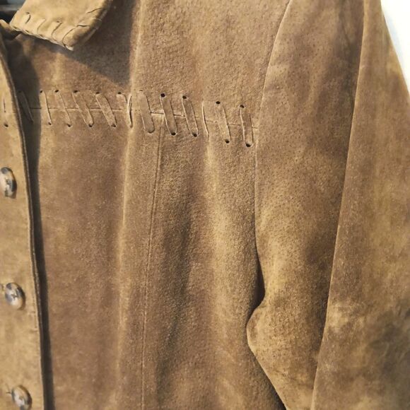 Vtg Relativity Womens M Brown Genuine Suede Leather Jacket Stitching Y2K - Picture 4 of 13